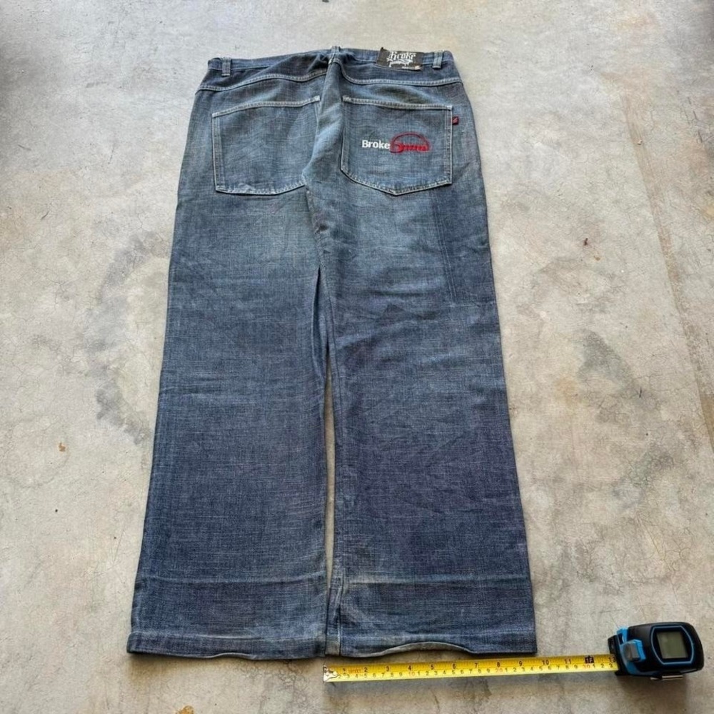 Baggy Broke DNM Japanese Style Straight Leg Embroidered Denim VTG Jeans 38x32